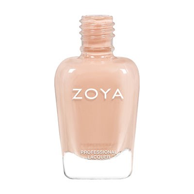 Eine pfirsichfarbene Nagellackflasche mit dem Markennamen ZOYA und 'PROFESSIONAL LACQUER'.