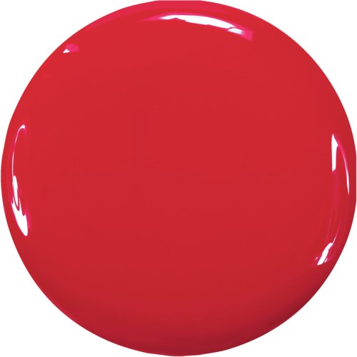 En blank, röd cirkulär form, troligen en boll eller knapp med glänsande yta.