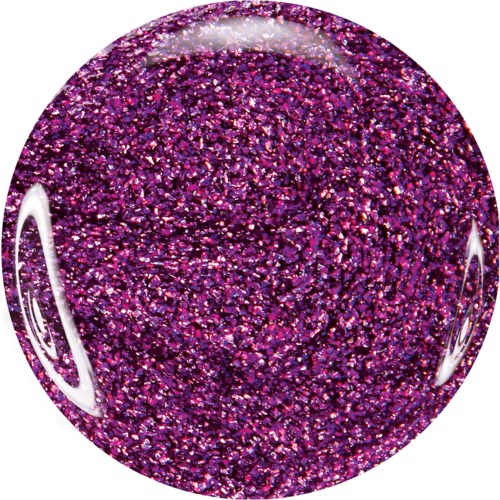 En glänsande lila glitterkula med många glittrande partiklar inuti.