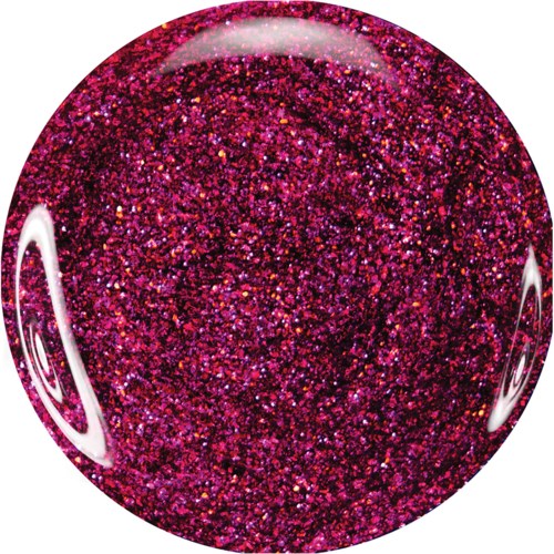 Ett runt föremål täckt av glänsande, rosa glitter med många små, färgglada glittriga partiklar.