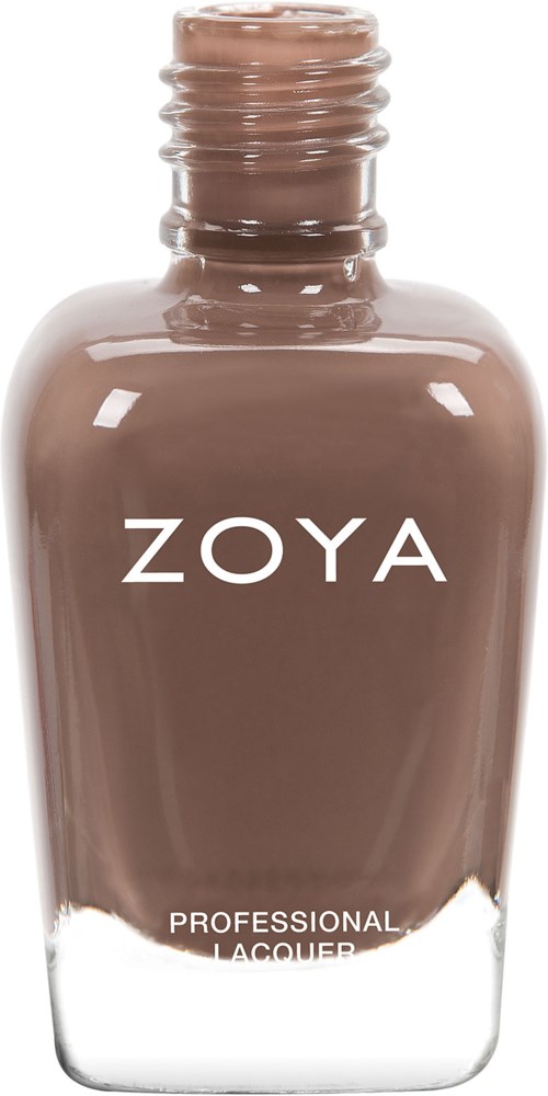 En Zoya professionell nagellacksflaska i beige med vit kork.