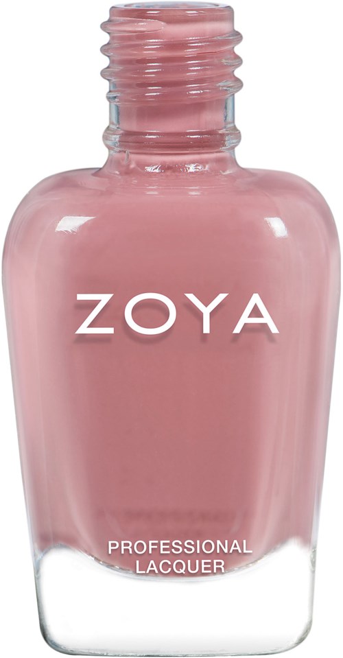En rosa nagellackflaska märkt Zoya, med en klar glasbotten, och ord: Professional Lacquer.