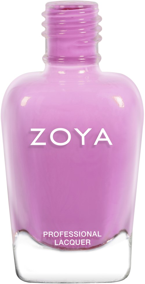 En lavendelfärgad nagellackflaska med vit text som säger Zoya och Professional Lacquer.