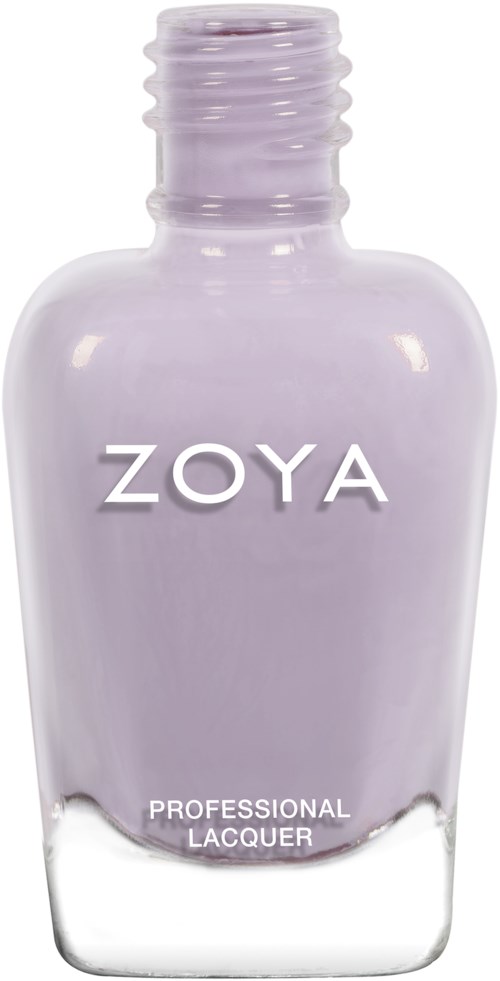 En lavendelfärgad flaska märkt 'ZOYA' med 'Professional Lacquer', används för nagellack.