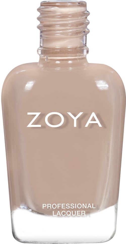 En beige nagellackflaska med märket 'ZOYA' och texten 'PROFESSIONAL LACQUER' längst ner.