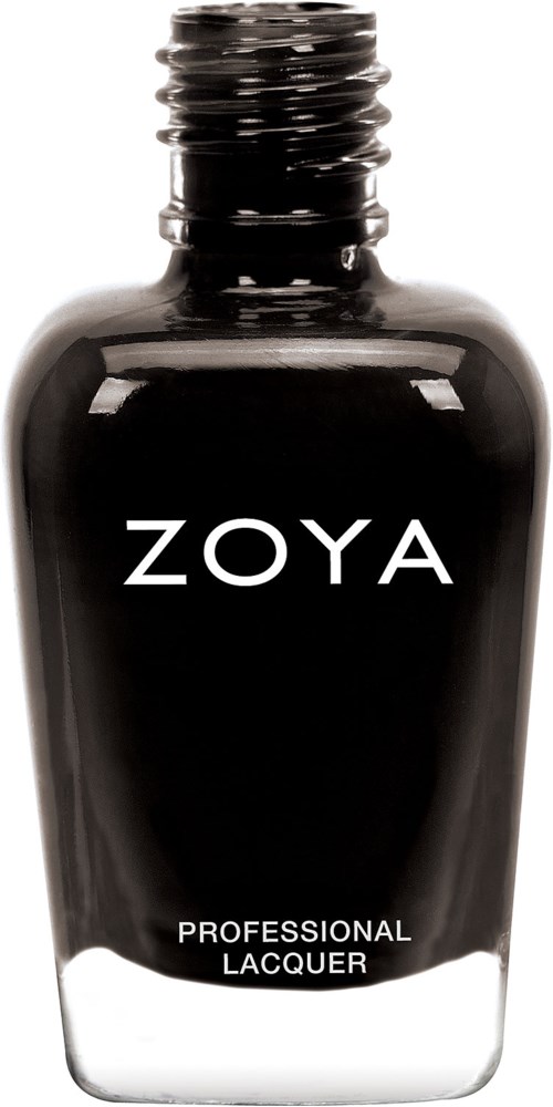 Svart nagellackflaska med märket Zoya och etiketten Professionell Lack.