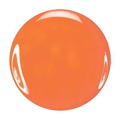 Ein runder orange Gegenstand mit glänzender Oberfläche und weißen Reflexionen, keine weiteren Details sichtbar.
