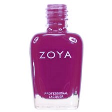 En lila Zoya nagellack flaska med svart lock, märkt "PROFESSIONAL LACQUER".