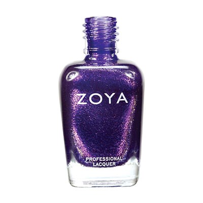 Eine lila Nagellackflasche mit der Aufschrift 'ZOYA' und 'PROFESSIONAL LACQUER' am unteren Rand.