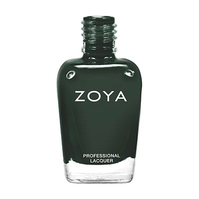 Eine dunkelgrüne Nagellackflasche mit dem Markennamen ZOYA und der Aufschrift 'PROFESSIONAL LACQUER'.