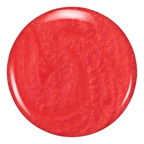 Ett runt, glänsande rött föremål med en glitterliknande yta och en blank finish.
