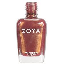 En flaska av Zoya professionell nagellack med glänsande, metallisk färg.