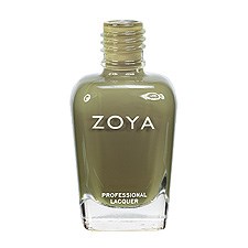 En flaska Zoya professionell nagellack, med en klar glasbotten och ljusgrön nagellack.