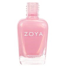 Ett rosa nagellackflaska märkt ZOYA PROFESSIONAL. Den har en klar glasbehållare och ett penselkapsyl.