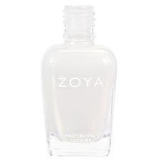 Tydlig Zoya nagellacksflaska med vit etikett och lock.
