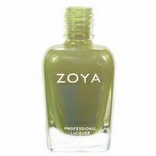 En grön nagellacksflaska med namnet ZOYA skrivet på den.