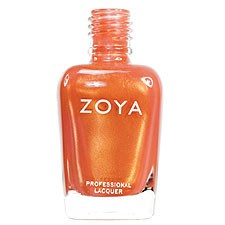 En flaska av Zoya professionell nagellack i en glänsande orange färg.