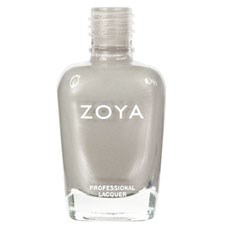 En klar glasflaska med Zoya professionell nagellack. Flaskan har ett silverlock och varumärket är tryckt.