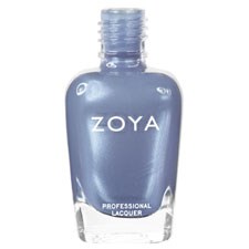 En flaska med Zoya professionell nagellack i ljusblå färg.