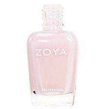 Pink Zoya nagellackflaska med vit text i form av en liten, rundad rektangulär behållare.