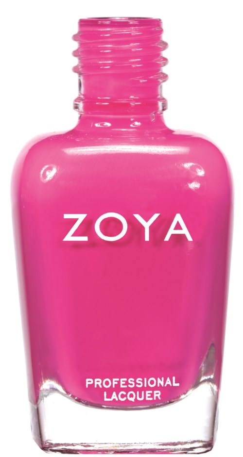 En rosa nagellackflaska märkt 'ZOYA' och 'PROFESSIONAL LACQUER'.