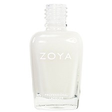 En klar glassflaska med vit vätska inuti, märkt 'ZOYA' och 'PROFESSIONAL' på framsidan.