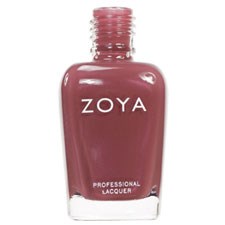 En flaska Zoya professionell lacknagellack, rödaktig rosa färg, med skruvkapsel.