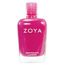 En rosa Zoya nagellacksflaska med vit lock, märkt 'Professional Lacquer.'