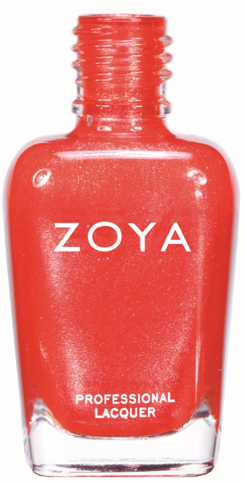 En röd nagellackflaska märkt 'Zoya' med orden 'Professional Lacquer'.