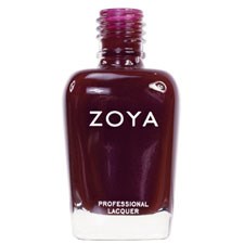 En flaska Zoya professionell lacknagellack i stark lila färg.