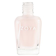 En tydlig glasflaska med nagellack och vit text som skriver 'ZOYA'.