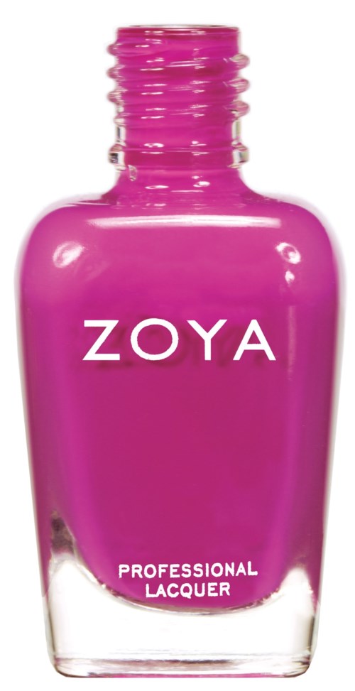 En rosa nagellacksflaska med varumärket ZOYA och orden 'Professional Lacquer'.