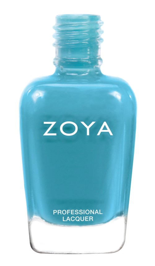 En blå flaska med Zoya professionell lacknagellack med en tydlig kork.