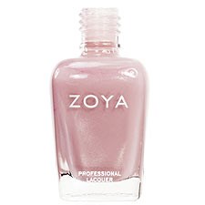 En rosa Zoya nagellackflaska med vitt text. Den står 'Zoya' och 'Professional Nail Lacquer.'