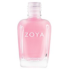 En rosa nagellackflaska märkt ZOYA, professionell kvalitet, klar glas med vit kork.
