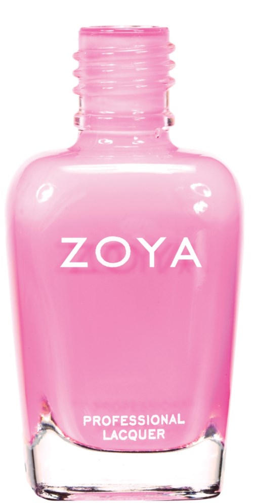 En rosa nagellackflaska märkt 'ZOYA' och 'PROFESSIONAL LACQUER' längst ner.