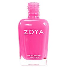 En ljus rosa flaska märkt "ZOYA" med vitt text, innehåller professionell nagellack.
