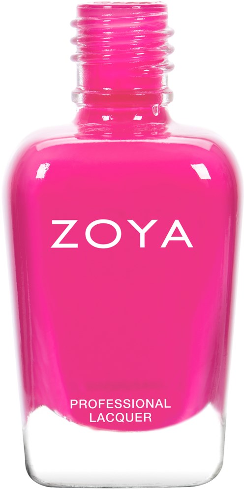 Rosa nagellackflaska med 'Zoya' märket och märket 'Professional Lacquer'.