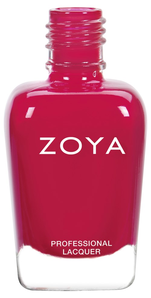 En rosa Zoya nagellackflaska med klar botten, märkt 'Professional Lacquer.'