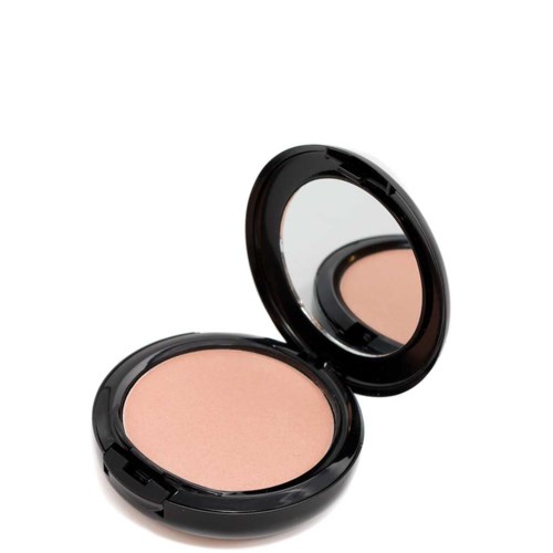 En kompakt sminkpudder med speil, med lys beige pudder for ansiktet.